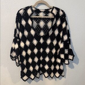 Free People Black and White Crochet Blouse